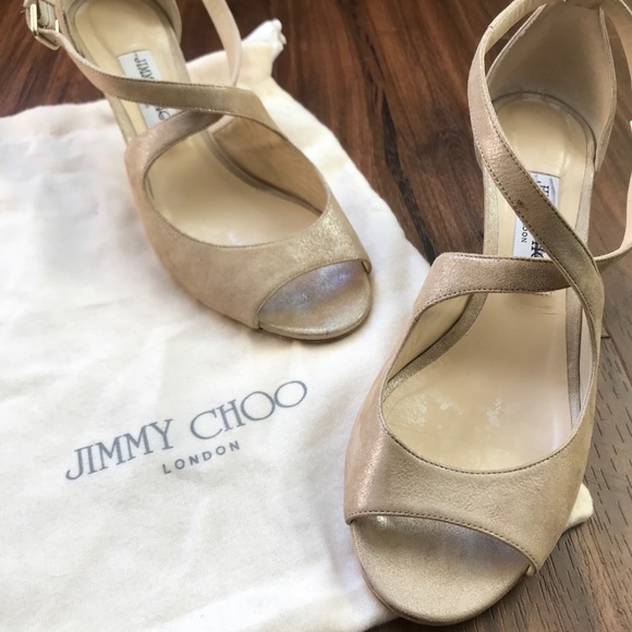 Jimmy Choo Emily Shimmer Suede 65mm Sandal 38.5 - Picture 2 of 7